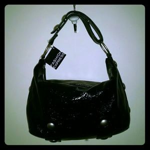 Beautiful black shiny with silver accent adjustable shoulder bag